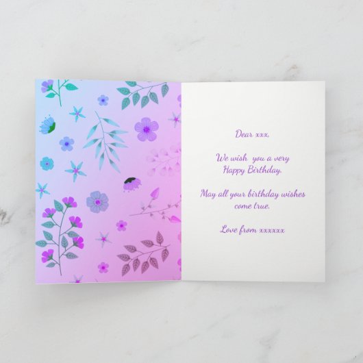 Roze Paarse Eenhoorn Glitter Happy Birthday Kaart (Binnen)