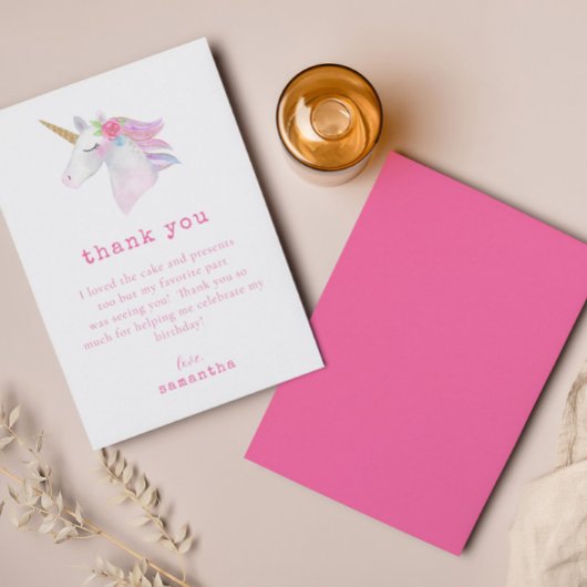 Roze Paarse Eenhoorn Gouden Glitter Verjaardagsfee Bedankkaart
