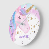 Roze Paarse eenhoorn kinderkamer wandklok (Hoek)
