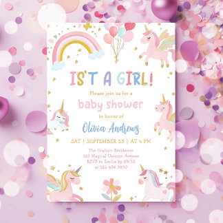 Roze Paarse Eenhoorn Magisch Meisje Baby Shower Kaart