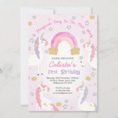 Roze Paarse Eenhoorn Magische Dag 1e Verjaardag Kaart (Voorkant)