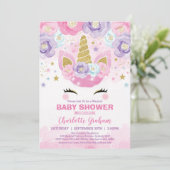 Roze Paarse Eenhoorn Magische Sterren Baby Shower Kaart (Staand voorkant)