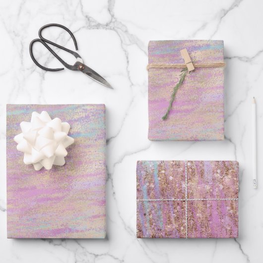 Roze Paarse Eenhoorn Sparkle Glitzy Gold Inpakpapier Vel (Voorkant)