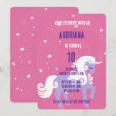 Roze Paarse Eenhoorn Sterren Verjaardag Kaart (Voorkant / Achterkant)