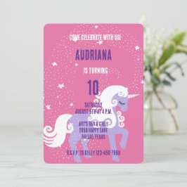 Roze Paarse Eenhoorn Sterren Verjaardag Kaart