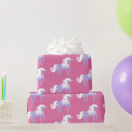 Roze Paarse Eenhoorn Verjaardag Cadeaupapier