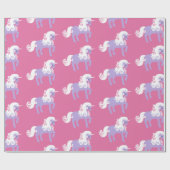 Roze Paarse Eenhoorn Verjaardag Cadeaupapier (Vlak)