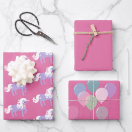Roze Paarse Eenhoorn Verjaardag Inpakpapier Vel