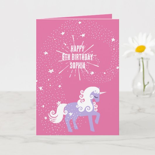Roze Paarse Eenhoorn Verjaardag Kaart (Kleine Plant)