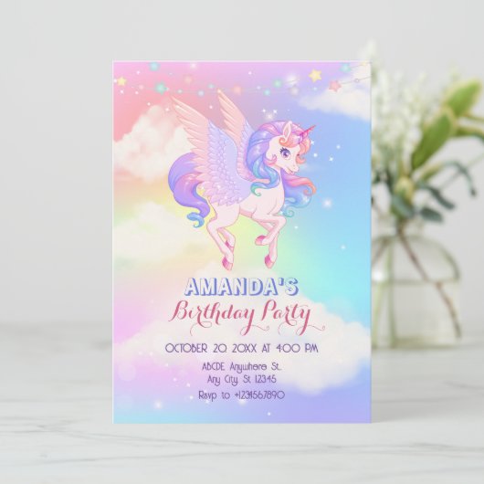 Roze Paarse eenhoorn verjaardag Kaart (Staand voorkant)