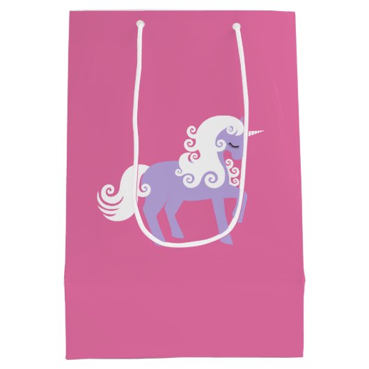 Roze Paarse Eenhoorn Verjaardag Medium Cadeauzakje (Achterkant)