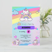 Roze paarse Eenhoorn verjaardagsuitnodiging Kaart (Staand voorkant)