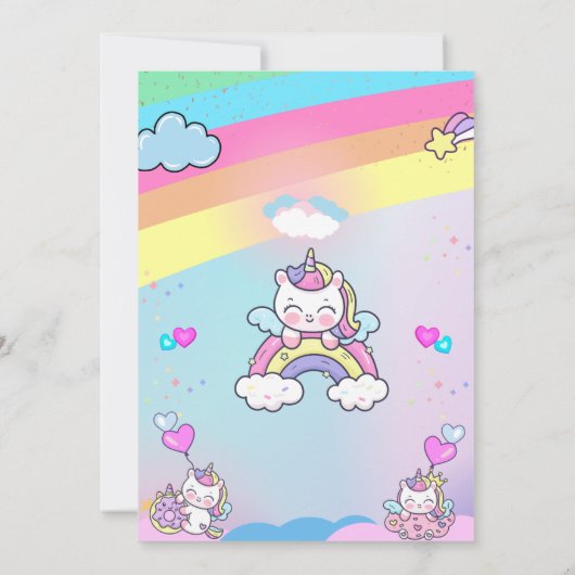 Roze paarse Eenhoorn verjaardagsuitnodiging Kaart (Achterkant)