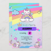 Roze paarse Eenhoorn verjaardagsuitnodiging Kaart (Voorkant / Achterkant)