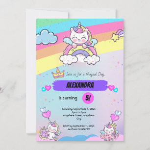 Roze paarse Eenhoorn verjaardagsuitnodiging Kaart