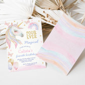 Roze Paarse Eenhoorn Vier Ooit Magische 4e Verjaar Kaart