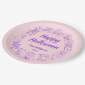 Roze Paarse eigenzinnige hand getekend Happy Hallo Papieren Bordje (Gekanteld)