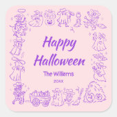 Roze Paarse eigenzinnige hand getrokken Doodles Ha Vierkante Sticker (Voorkant)