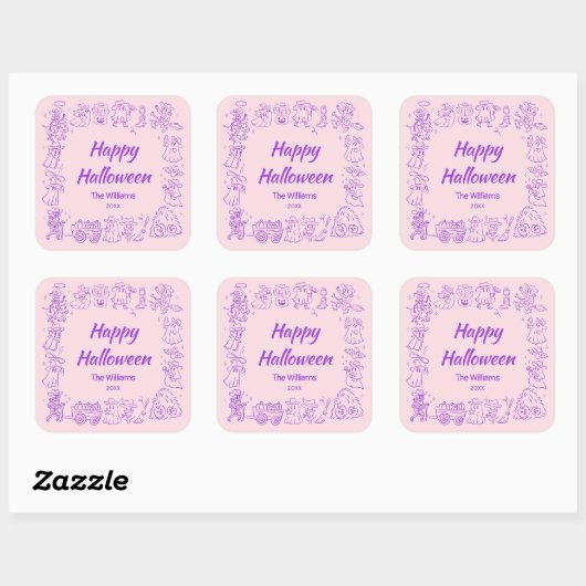Roze Paarse eigenzinnige hand getrokken Doodles Ha Vierkante Sticker (Vel)