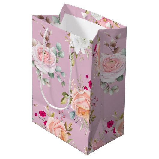 roze paarse elegant floranje medium cadeauzakje (Voorkant Gekanteld)