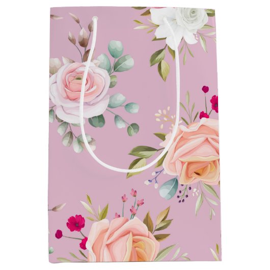roze paarse elegant floranje medium cadeauzakje (Voorkant)