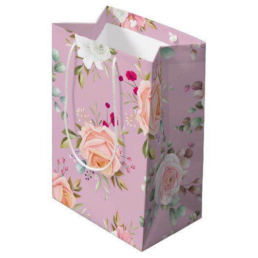 roze paarse elegant floranje medium cadeauzakje (Achterkant Gekanteld)