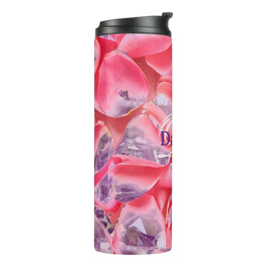 Roze Paarse Elegante Girly Schattige Monogram Mode Thermosbeker (Gedraaid links)