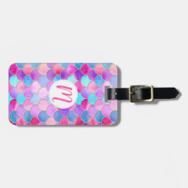 Roze, Paarse en Aqua Mermaid Scale Patroon Bagagelabel