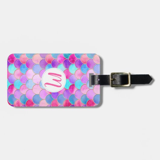 Roze, Paarse en Aqua Mermaid Scale Patroon Bagagelabel (Voorkant horizontaal)