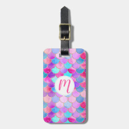 Roze, Paarse en Aqua Mermaid Scale Patroon Bagagelabel