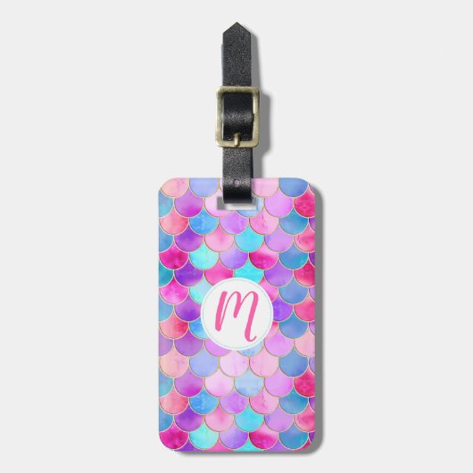 Roze, Paarse en Aqua Mermaid Scale Patroon Bagagelabel (Voorkant verticaal)