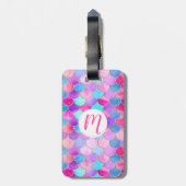Roze, Paarse en Aqua Mermaid Scale Patroon Bagagelabel (Achterkant verticaal)