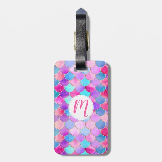 Roze, Paarse en Aqua Mermaid Scale Patroon Bagagelabel (Achterkant verticaal)