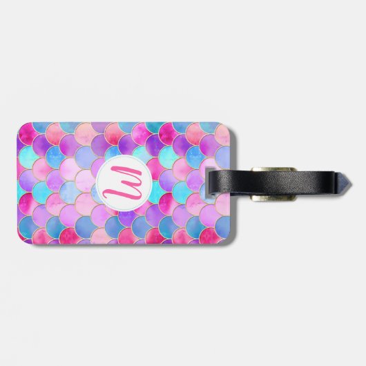 Roze, Paarse en Aqua Mermaid Scale Patroon Bagagelabel (Achterkant horizontaal)