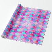 Roze, Paarse en Aqua Mermaid Scale Patroon Cadeaupapier (Uitgerold)