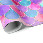 Roze, Paarse en Aqua Mermaid Scale Patroon Cadeaupapier (Rol Hoek)