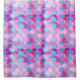 Roze, Paarse en Aqua Mermaid Scale Patroon Douchegordijn
