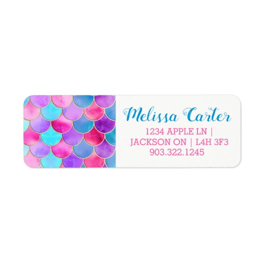 Roze, Paarse en Aqua Mermaid Scale Patroon Etiket (Voorkant)
