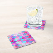 Roze, Paarse en Aqua Mermaid Scale Patroon Kartonnen Onderzetters (Insitu)