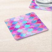 Roze, Paarse en Aqua Mermaid Scale Patroon Kartonnen Onderzetters (Schuin)