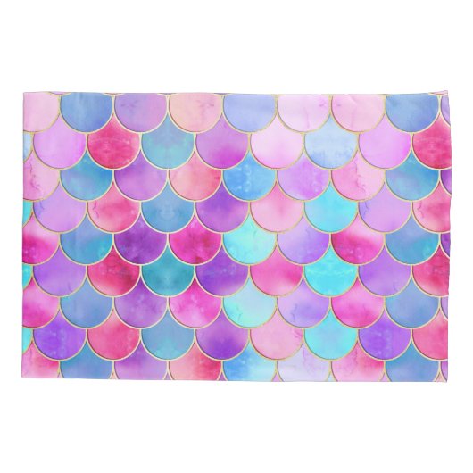 Roze, Paarse en Aqua Mermaid Scale Patroon Kussensloop (Achterkant)