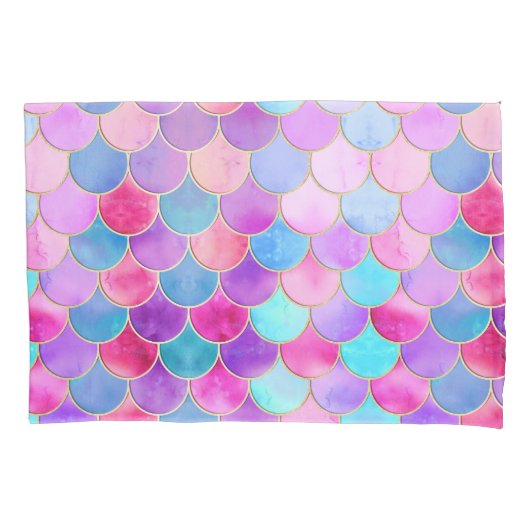 Roze, Paarse en Aqua Mermaid Scale Patroon Kussensloop (Voorkant)