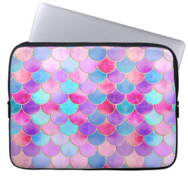 Roze, Paarse en Aqua Mermaid Scale Patroon Laptop Sleeve
