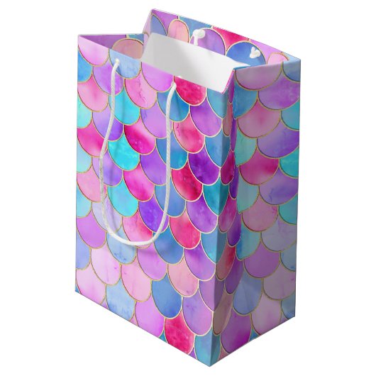Roze, Paarse en Aqua Mermaid Scale Patroon Medium Cadeauzakje (Achterkant Gekanteld)