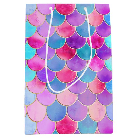 Roze, Paarse en Aqua Mermaid Scale Patroon Medium Cadeauzakje (Voorkant)