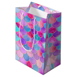 Roze, Paarse en Aqua Mermaid Scale Patroon Medium Cadeauzakje