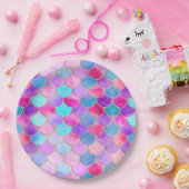 Roze, Paarse en Aqua Mermaid Scale Patroon Papieren Bordje (Feest)