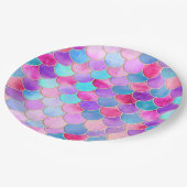 Roze, Paarse en Aqua Mermaid Scale Patroon Papieren Bordje (Gekanteld)