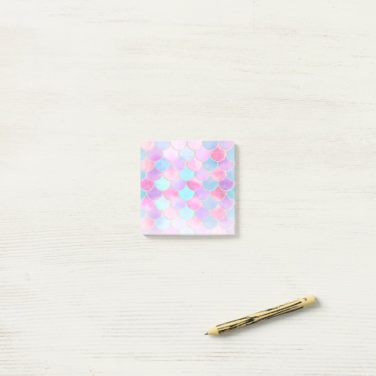Roze, Paarse en Aqua Mermaid Scale Patroon Post-it® Notes (Op bureau)