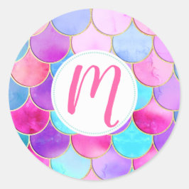 Roze, Paarse en Aqua Mermaid Scale Patroon Ronde Sticker